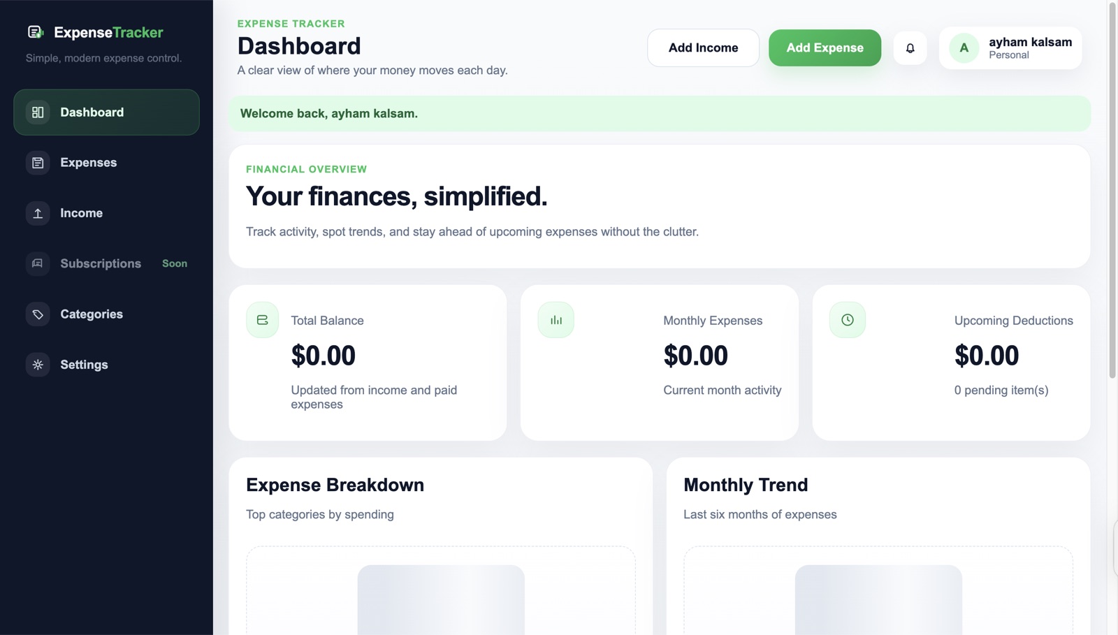 Expense Tracker — Web-Based Finance Application dashboard preview